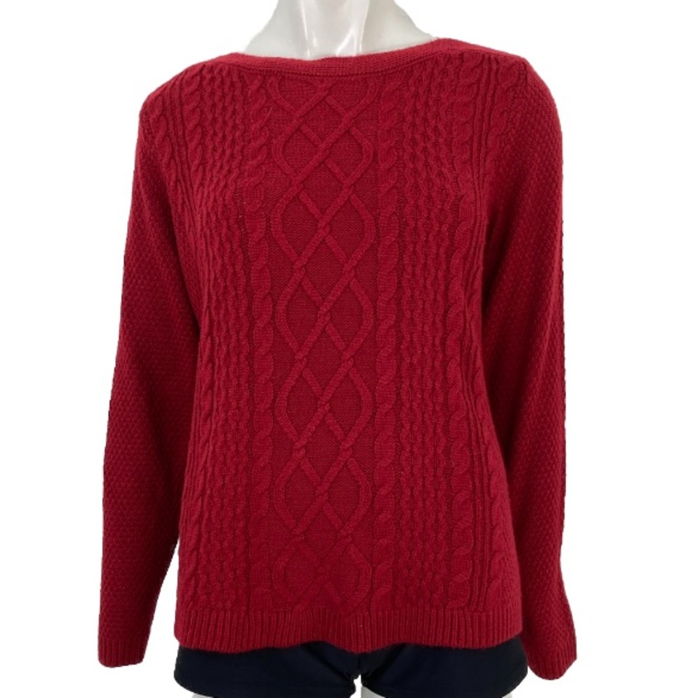 Croft & Barrow Cable Knit Boat Neck Red Sweater Petite Medium